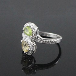 Citrine Peridot 925 Sterling Silver Rhodium Plated Ring Jewelry