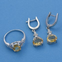 Citrine Rhodium Polished Ring Earring Jewelry Set 925 Sterling Silver Handmade Silver Jewelry Gift For Her