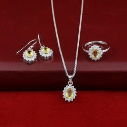 Citrine White CZ Gemstone Jewelry Set Rhodium Polished Handmade 925 Sterling Silver Ethnic Design Jewelry