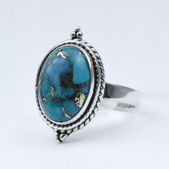 Copper Turquoise Ring Handmade 925 Sterling Silver Wholesale Jewellery Oxidized Silver Jewellery Exporter