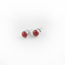 Red Coral Handmade Stud Earring 925 Sterling Silver Jewelry