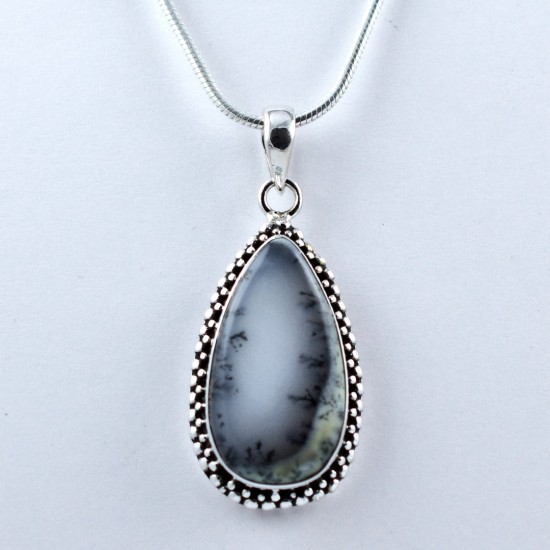 Dendritic Opal Pendant Handmade 925 Sterling Silver Pear Faceted Gemstone Jewellery Gift For Her