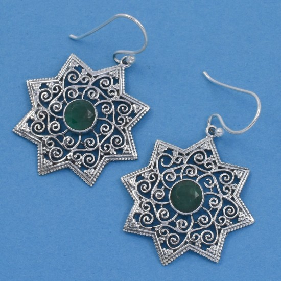 Designer Oxidized Silver Drops Earring Green Onyx Earring Handmade 925 Sterling Silver Jewelry