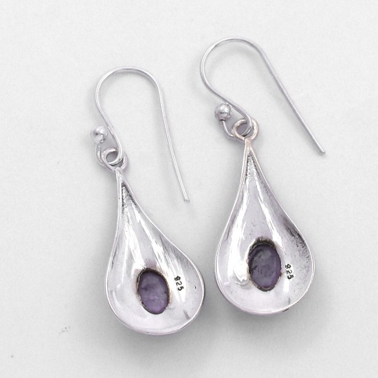 Drops Earring Amethyst Gemstone Oxidized Silver Earrings Handmade 925 Sterling Silver Hook Earring Jewelry