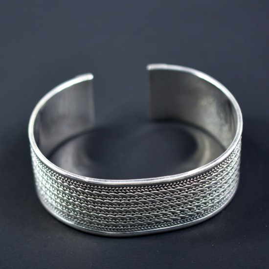 Edged Silver Cuff Bangle Handmade 925 Sterling Silver Hammered Silver Bangle Jewelry Gift For Her