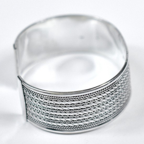 Edged Silver Cuff Bangle Handmade 925 Sterling Silver Hammered Silver Bangle Jewelry Gift For Her