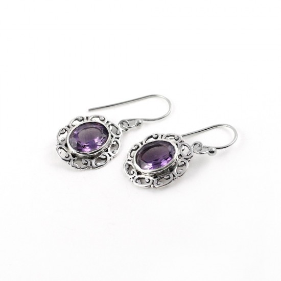 Classic Purple Amethyst 925 Sterling Silver Dangle Earring Jewelry