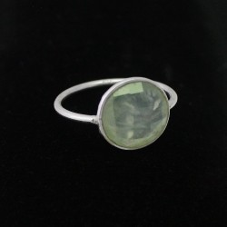 Natural Green Prehnite Round Shape 925 Sterling Silver Ring Jewelry