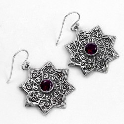 Faceted Red Garnet Drops Earring Oxidized Jewellery Solid 925 Sterling Silver 925  Stamped Jewellery