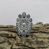 Flower Design 925 Sterling Plain Silver Solitaire Ring Oxidized Jewelry