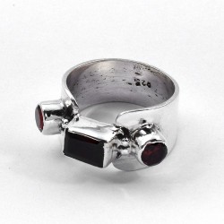 Garnet Band Ring Handmade Friendship Ring 925 Sterling Silver Oxidized Silver Jewelry
