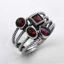 Garnet Band Ring Oxidized Silver Jewelry Solid 925 Sterling Silver Manufacture Silver Jewelry