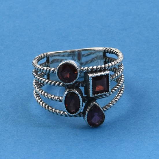 Garnet Band Ring Oxidized Silver Jewelry Solid 925 Sterling Silver Manufacture Silver Jewelry