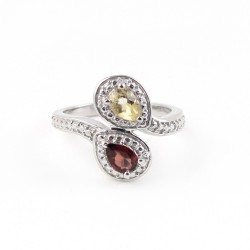 Attractive Natural Garnet Citrine Rhodium Plated 925 Silver Ring Jewelry