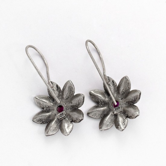 Garnet Drop Dangle Earring Flower Shape 925 Sterling Silver Girls Fashion Jewelry