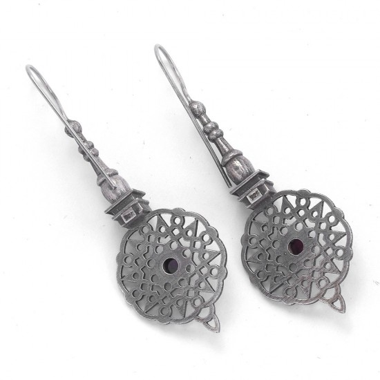 Garnet Glass Earring Drop Dangle Earring Handmade Solid 925 Sterling Silver Oxidized Jewellery Gift For Her