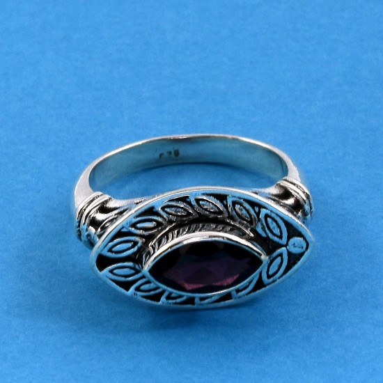 Garnet Ring Boho Ring Birthstone Jewelry Marquise Shape 925 Sterling Silver Handmade Jewelry
