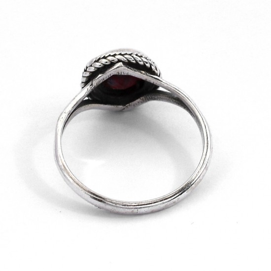 Garnet Ring Round Shape 925 Sterling Silver Handmade Silver Ring Engagement Ring Gift For Her