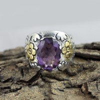 Natural Amethyst Oval Shape 925 Sterling Silver Ring Jewelry