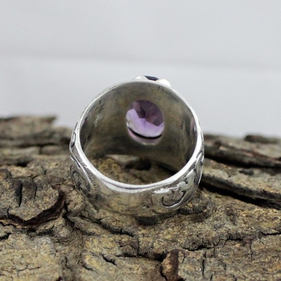 Natural Amethyst Oval Shape 925 Sterling Silver Ring Jewelry