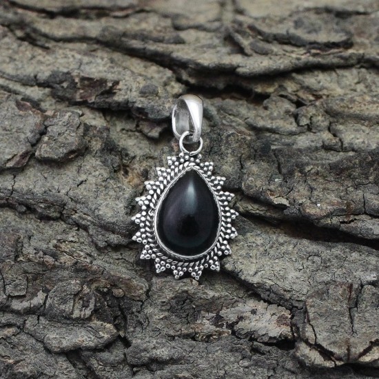 Genuine Black Onyx 925 Sterling Silver Pendant Jewelry Gift For Her