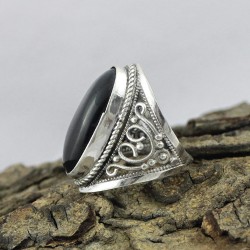 Natural Black Onyx 925 Sterling Silver Ring