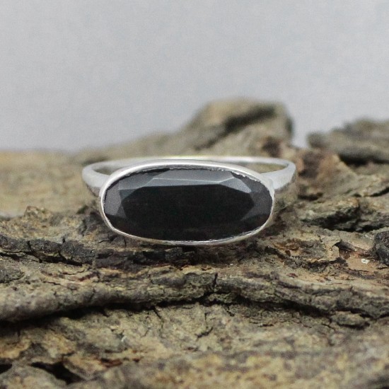 Natural Black Onyx 925 Sterling Silver Ring Jewelry Gift For Her
