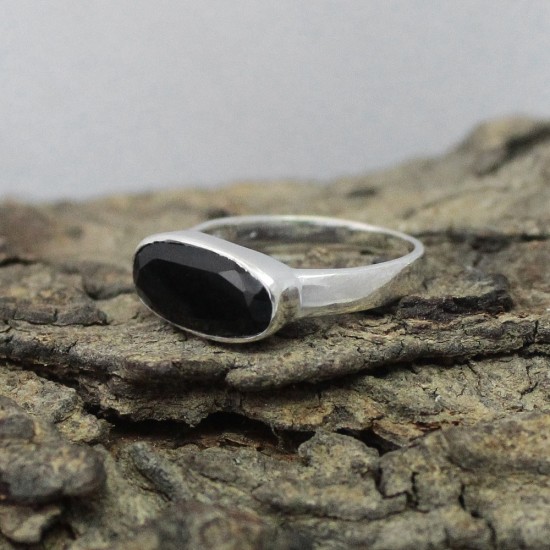 Natural Black Onyx 925 Sterling Silver Ring Jewelry Gift For Her
