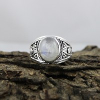 Natural Rainbow Moonstone 925 Sterling Silver Ring Silver Jewelry