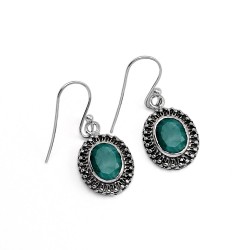 Women Silver Earring !! Artisan Green Corundum Gemstone 925 Sterling Silver Earring Jewelry