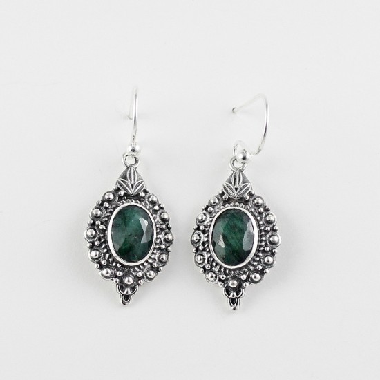 Green Corundum 925 Sterling Silver Handmade Earring
