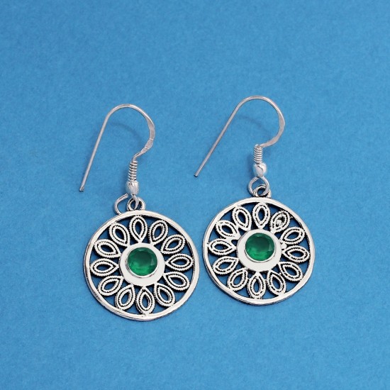 Excellent Quality Of !! Green Onyx 925 Sterling Silver Handmade Earring Jewelry