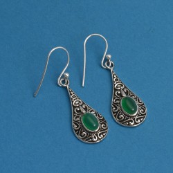 Green Onyx 925 Sterling Silver Teardrop Earring Handmade Jewelry