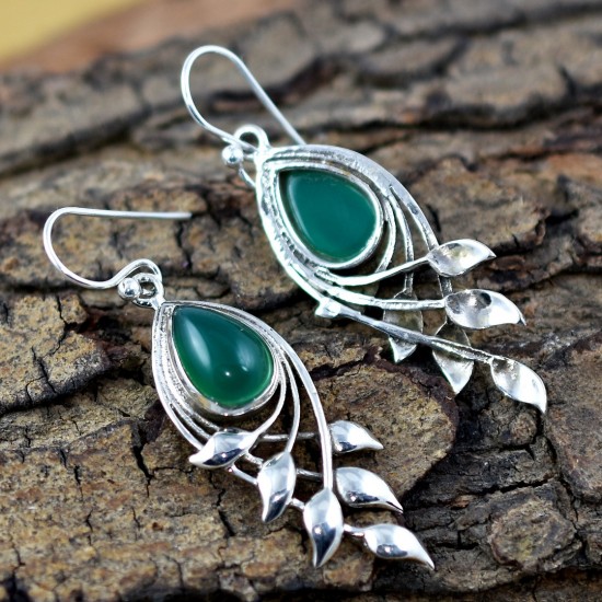 Green Onyx Drop Dangle Earring 925 Sterling Silver Teardrop Earring Women Latest Fashion Jewelry