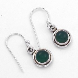 Green Onyx Drop Dangle Earring Round Faceted Stone 925 Sterling Silver Oxidized Silver Earring Jewellery