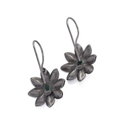 Green Onyx Flower Shape Dangle Earring 925 Sterling Silver Oxidized Jewelry