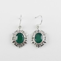 Amazing Color Of !! Green Onyx 925 Sterling Silver Earring