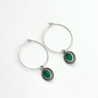 Green Onyx Hoop Earring 925 Sterling Silver Handmade Jewelry Gift For Her