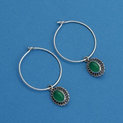 Green Onyx Hoop Earring 925 Sterling Silver Handmade Jewelry Gift For Her