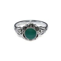Green Onyx Round Shape Ring 925 Sterling Silver Jewelry