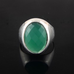 Attractive Look !! Green Onyx Ring 925 Sterling Silver Solitaire Ring Jewelry