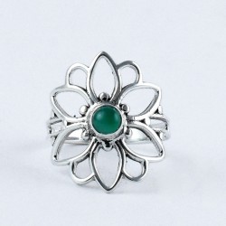 Green Onyx Ring Flower Shape Handmade 925 Sterling Silver Ring Jewellery Wholesale Silver Jewellery