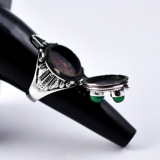 Green Onyx Ring Handmade 925 Sterling Silver Oxidized Jewellery Poison Ring Friendship Ring Jewellery