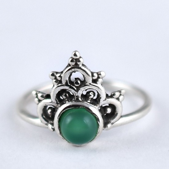 Green Onyx Ring Handmade 925 Sterling Silver Round Faceted Gemstone Ring Manufacture Silver Jewelry
