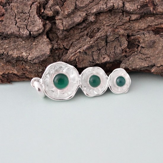 Green Onyx Round Shape 925 Sterling Silver Pendant Handmade Jewelry
