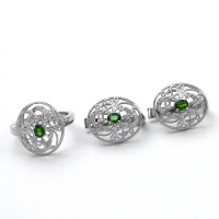 Green Tourmaline Rhodium Polished Ring Earring Jewellery Set 925 Sterling Silver Handmade Jewellery Set Gift For Her
