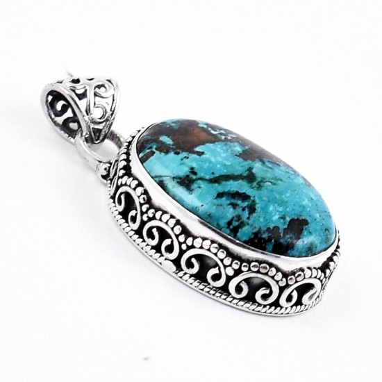 Green Turquoise Pendant 925 Sterling Silver Oxidized Silver Pendant Indian Silver Jewelry Gift For Her