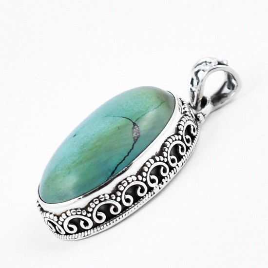 Green Turquoise Pendant Handmade 925 Sterling Silver Indian Silver Jewellery Oxidized Silver Pendant Jewellery