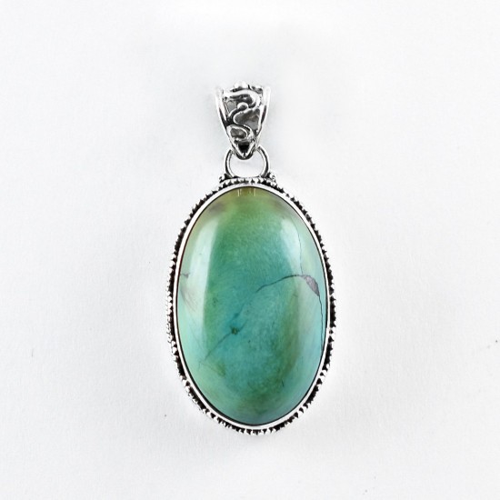 Green Turquoise Pendant Handmade 925 Sterling Silver Indian Silver Jewellery Oxidized Silver Pendant Jewellery