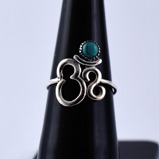 Green Turquoise Ring Handmade 925 Sterling Silver Indian Religious Ring Boho Ring Jewellery